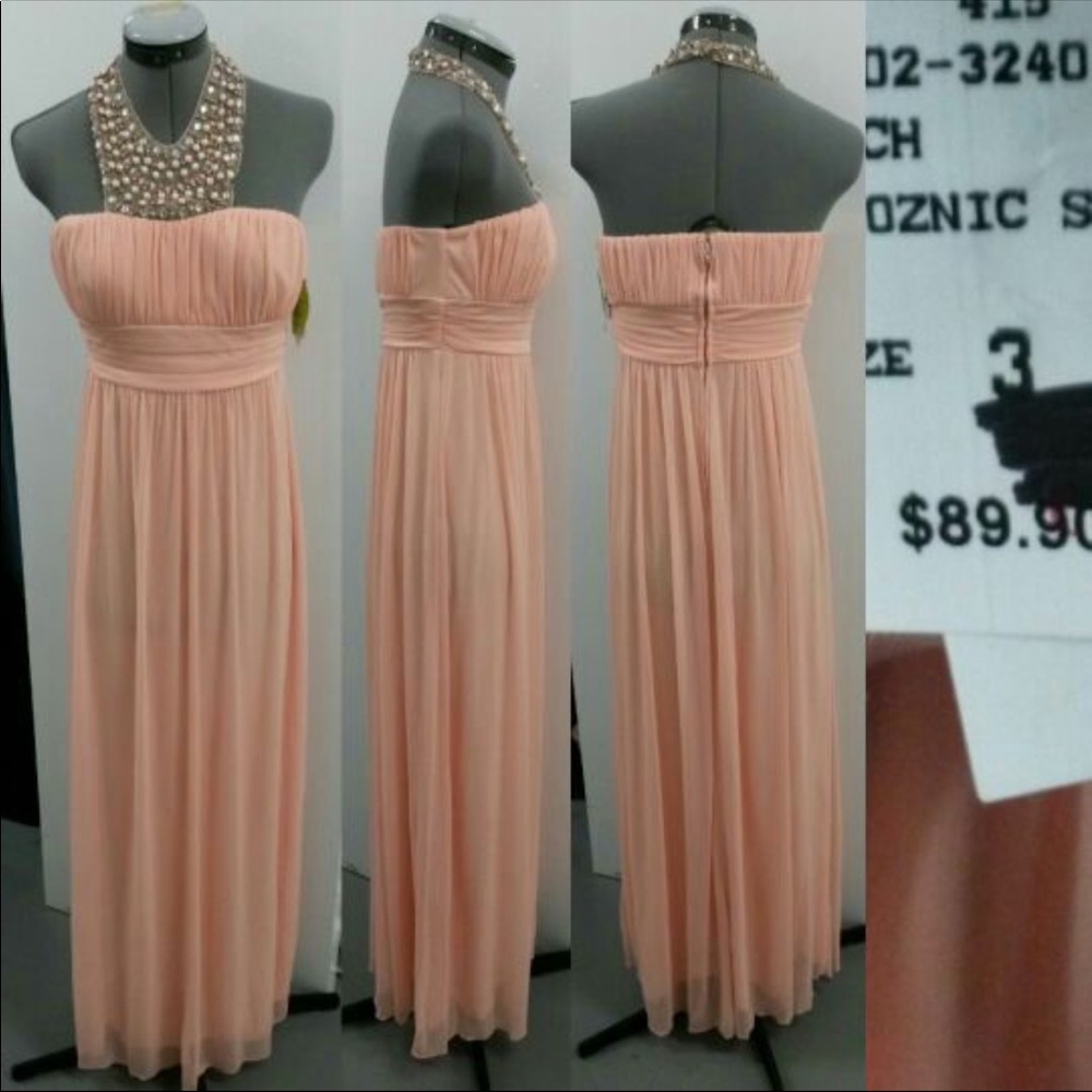 New Windsor peach embellished long formal dress